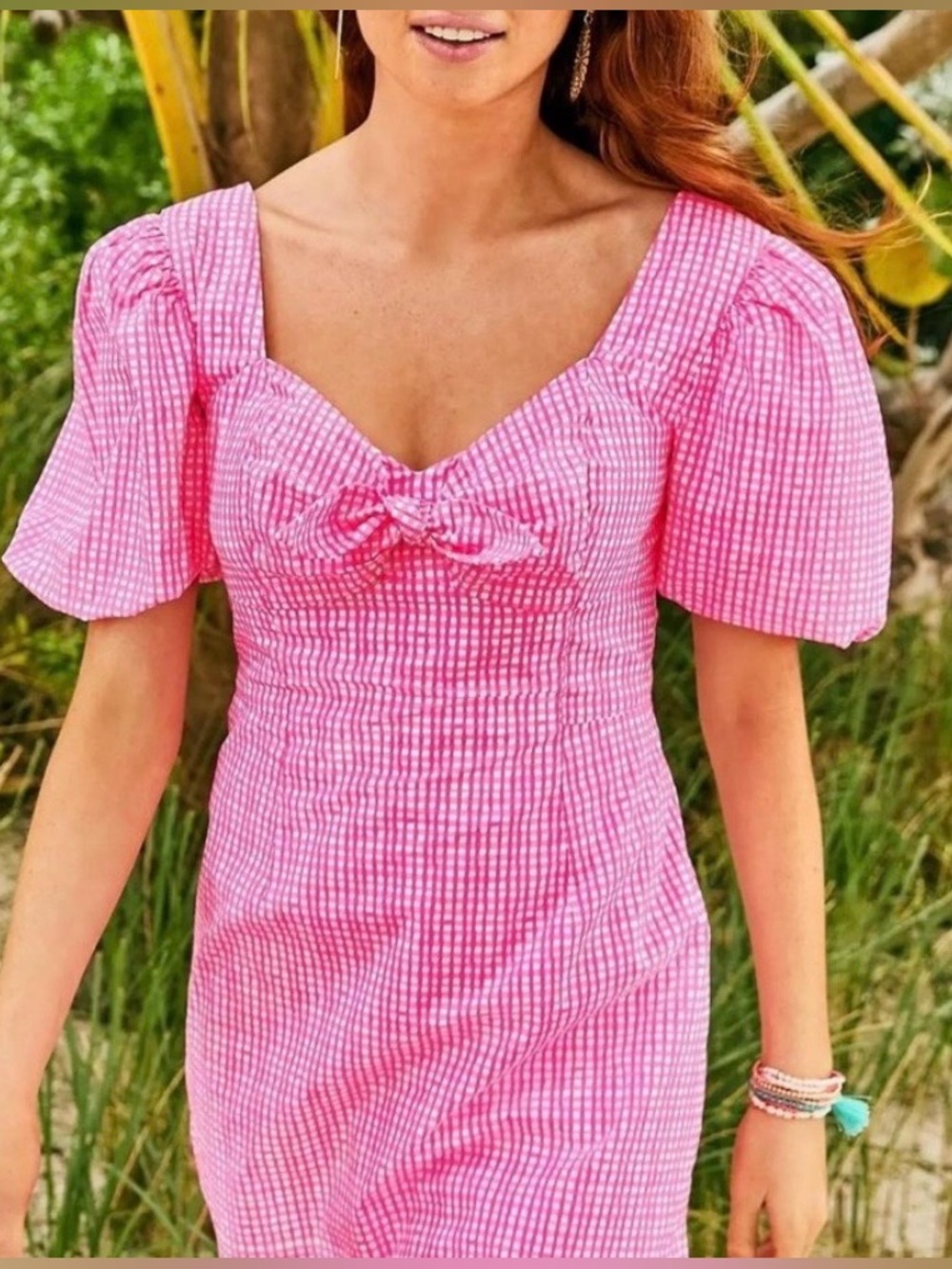 Lilly Pulitzer Nilany puff sleeve romper in pink gingham